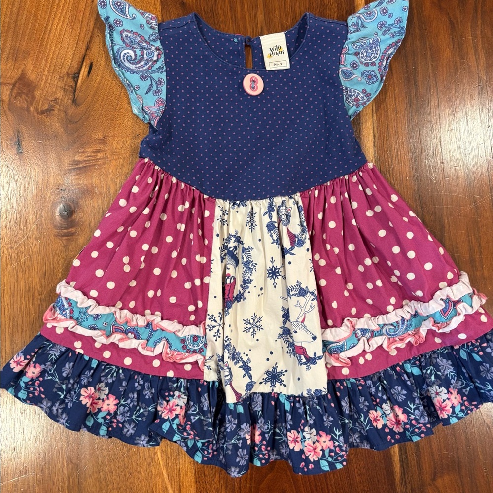 Wildflowers Colorful Ruffle Dress with Paisley and Floral Patterns Size 2
